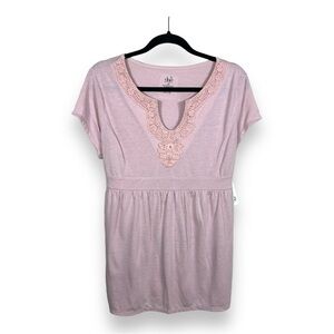 NEW LARGE DUO MATERNITY PINK TOP SHORT SLEEVE EMBROID LACE